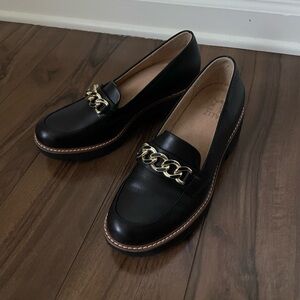 Black Loafers with Gold Chain Detail
